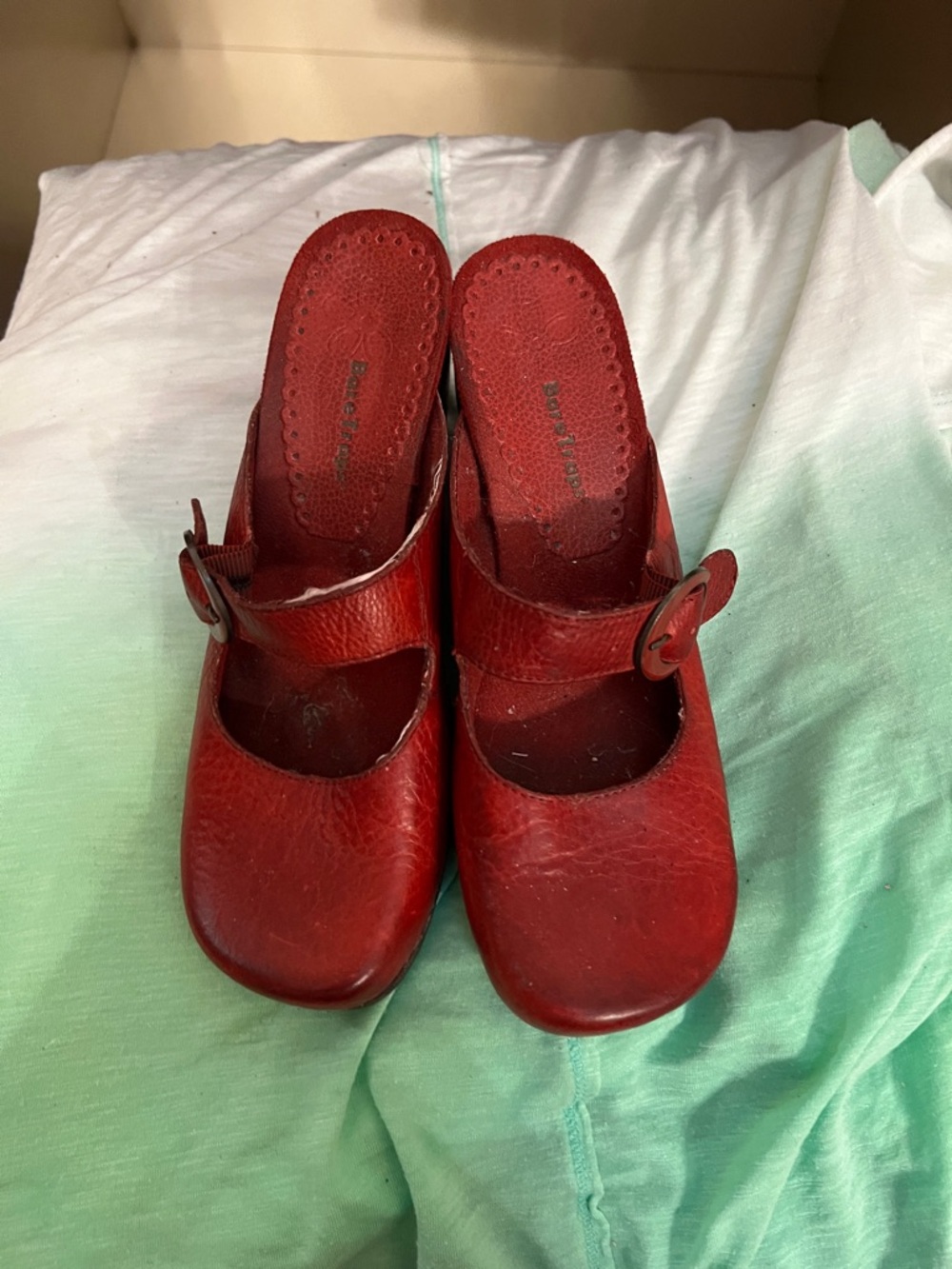 BareTraps Red Leather Mary Jane Clogs with Buckle